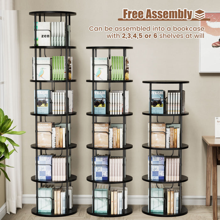 Flycity 6 Tier Rotating Bookshelf, 360° Display Rotating Bookcase Corner Storage Rack With Special Visible Partition Storage, Black