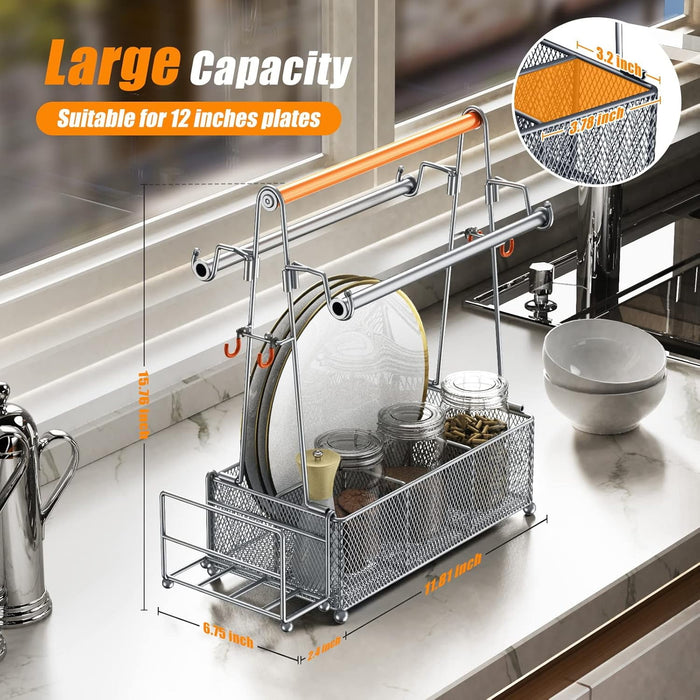 Flycity Grill Caddy, Silverware Caddy Condiment Caddy, Utensil Holder For Party, Picnic Flatware Caddy With Handle And Paper Towel Roll Holders, Utensil Cutlery Caddy For Camping, Kitchen(Silver)