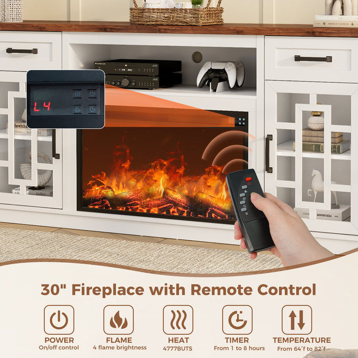 Flycity Fireplace Tv Stand For Tvs Up To 80", Farmhouse 70" Fireplace Entertainment Center With Storage Cabinets And Adjustable Shelves, Rustic Media Console