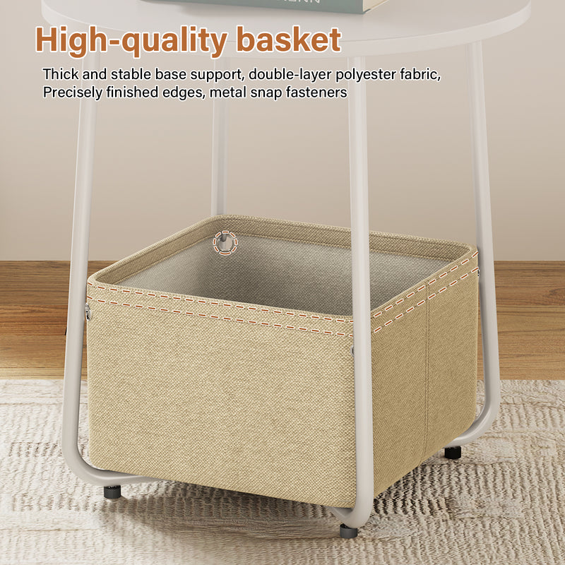 Flycity Round Side End Table With Fabric Basket Modern Nightstand