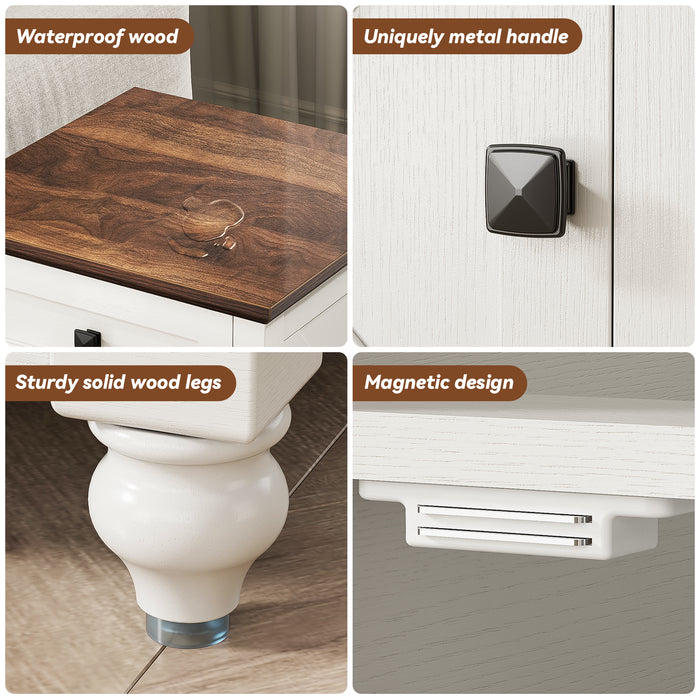 Flycity End Table with Drawers and Storage Cabinet, 19 Inch Bedside Table with Adjustable Shelf, Wood Nightstand with Door, Side Table for Living Room Bedroom Office, 1 Door