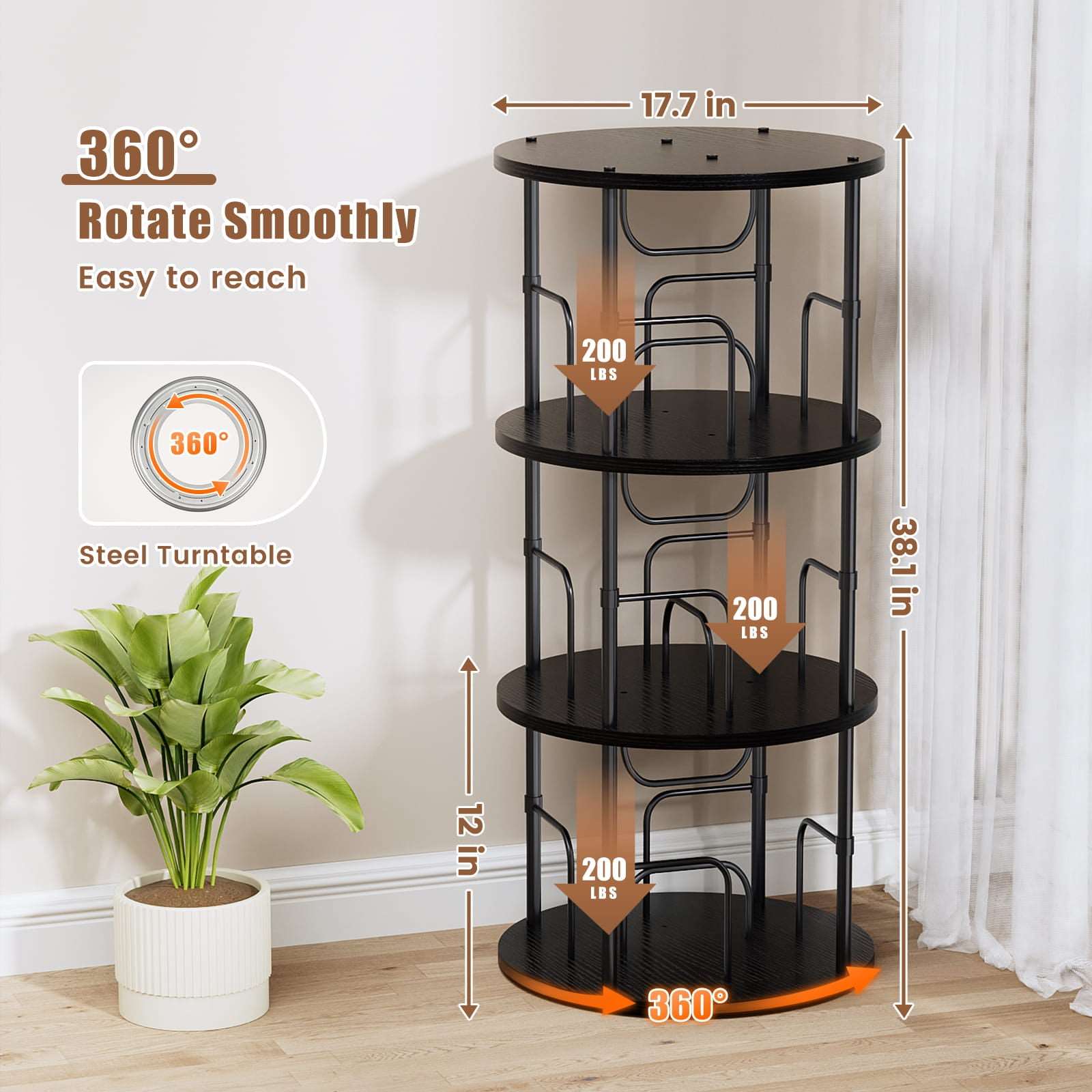 Black Rotating Bookshelf - 360° Display Bookshelf - Flycity