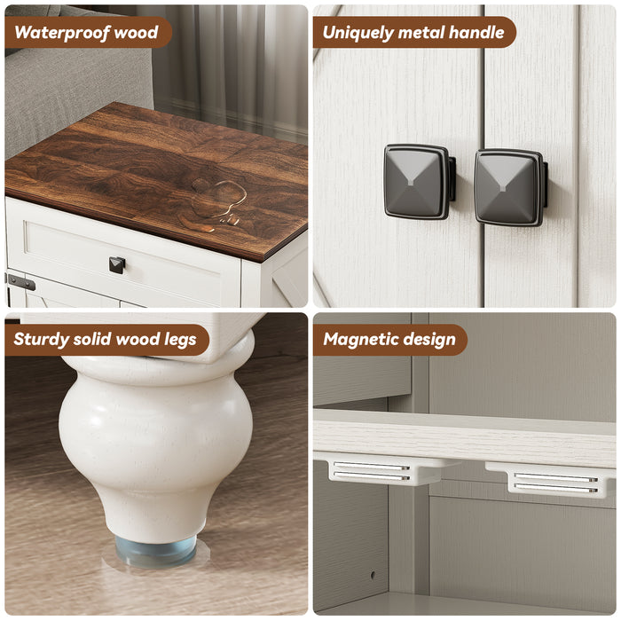 Flycity End Table With Drawers And Storage Cabinet, 25 Inch Bedside Table With Adjustable Shelf, Wood Nightstand With Door, Side Table For Living Room Bedroom Office, 2 Doors