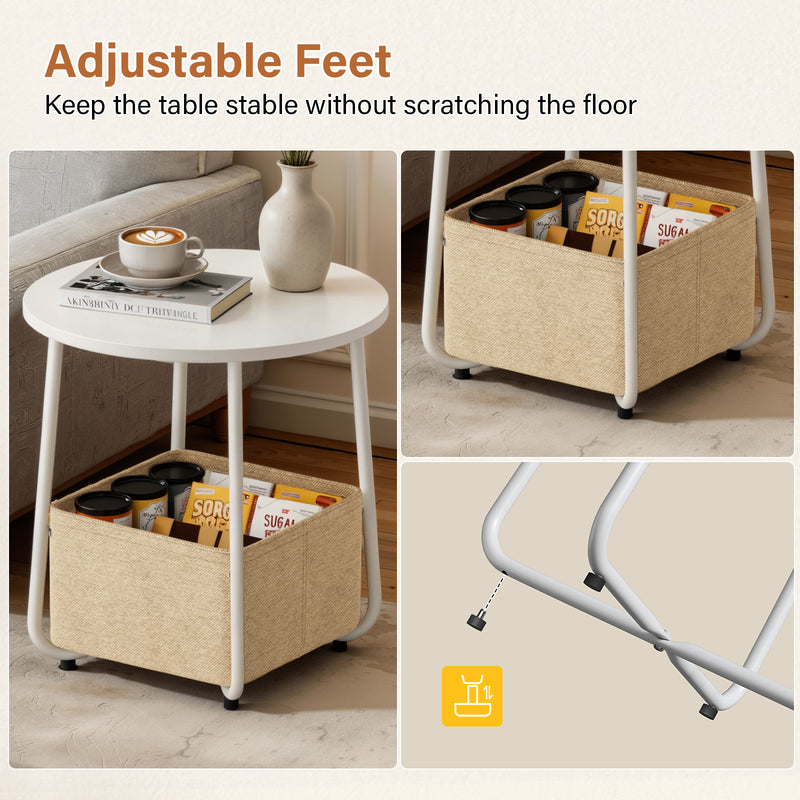 Flycity Round Side End Table With Fabric Basket Modern Nightstand