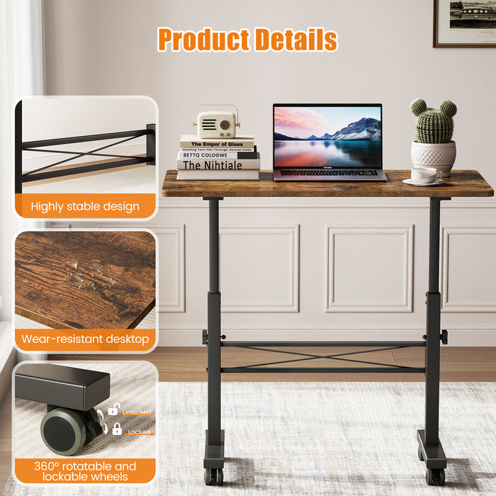 Flycity Standing Desk Adjustable Height, Mobile Stand Up Desks With Wheels, Small Laptop Desks, Portable Computer Rolling Desk For Home Office And Pad Treadmill, Height 26"-37.8", 15.7"D x 31.5"W