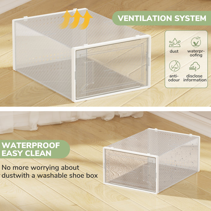 Flycity 12 Pack Clear Plastic Shoe Boxes, Stackable Shoe Storage Organizer, Space-Saving Shoe Rack For High Heels Broques Sneakers Flip-Flops