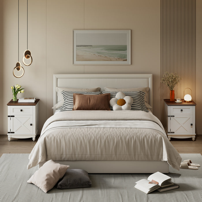 Flycity End Table with Drawers and Storage Cabinet, 19 Inch Bedside Table with Adjustable Shelf, Wood Nightstand with Door, Side Table for Living Room Bedroom Office, 1 Door