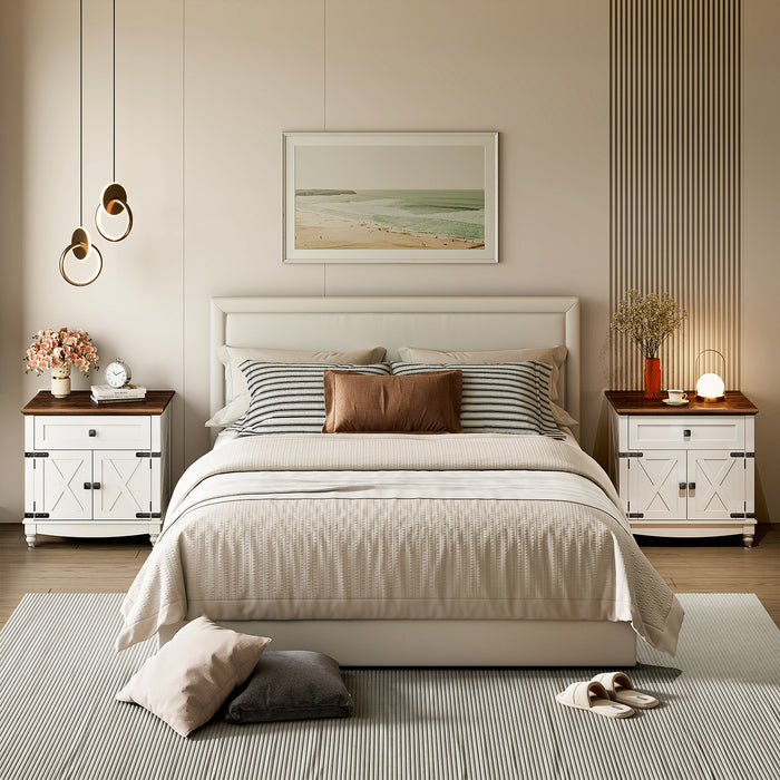 Flycity End Table With Drawers And Storage Cabinet, 25 Inch Bedside Table With Adjustable Shelf, Wood Nightstand With Door, Side Table For Living Room Bedroom Office, 2 Doors