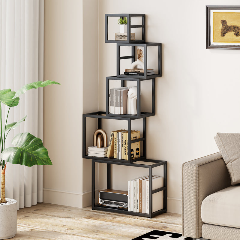 Flycity 5-Tier Stacked Metal Bookshelf Creative Square And Rectangular Design