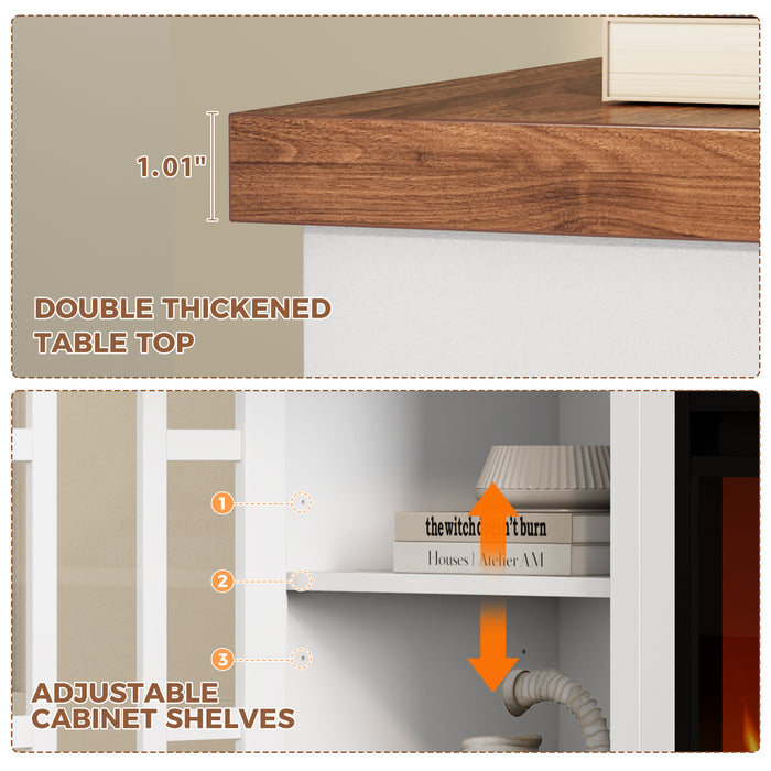 Flycity Fireplace Tv Stand For Tvs Up To 80", Farmhouse 70" Fireplace Entertainment Center With Storage Cabinets And Adjustable Shelves, Rustic Media Console