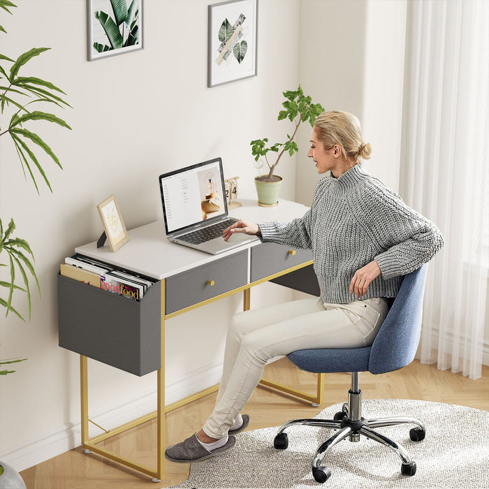 Flycity Small Desk With Fabric Drawers & Storage Bags, Home Office Computer Desk, Vanity Desk With Storage For Bedroom, Work Writing Study Table