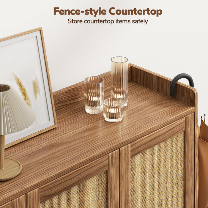 Flycity Rattan Shoe Storage Cabinet, 6 Tiers Shoe Rack With 3 Doors, Freestanding Shoe Organizer With Adjustable Shelves For Entryway Hallway, Beige