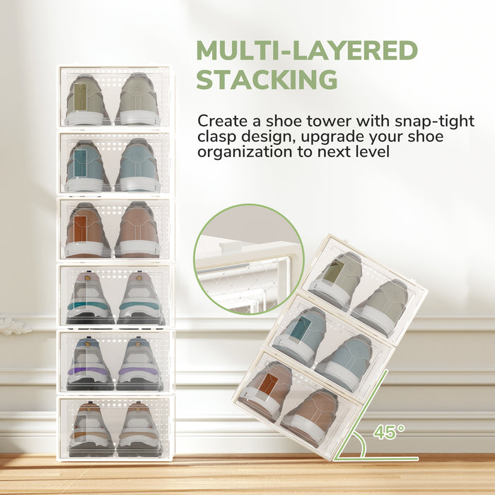 Flycity 12 Pack Clear Plastic Shoe Boxes, Stackable Shoe Storage Organizer, Space-Saving Shoe Rack For High Heels Broques Sneakers Flip-Flops