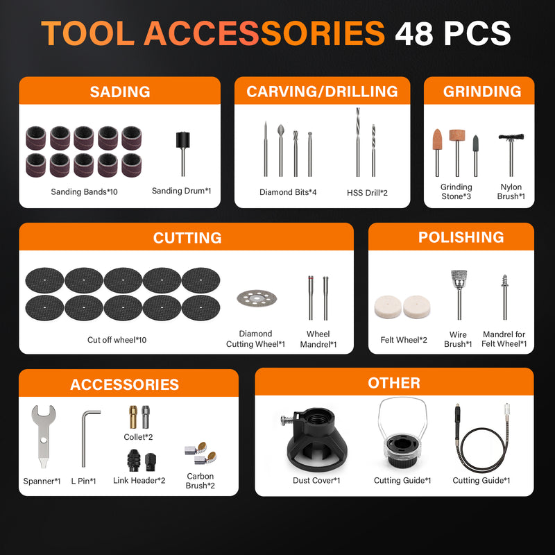 Flycity 200W Corded Rotary Tool Kit With Variable Speed Control