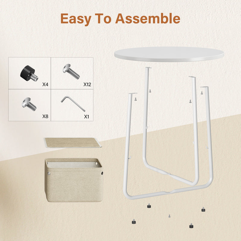 Flycity Round Side End Table With Fabric Basket Modern Nightstand