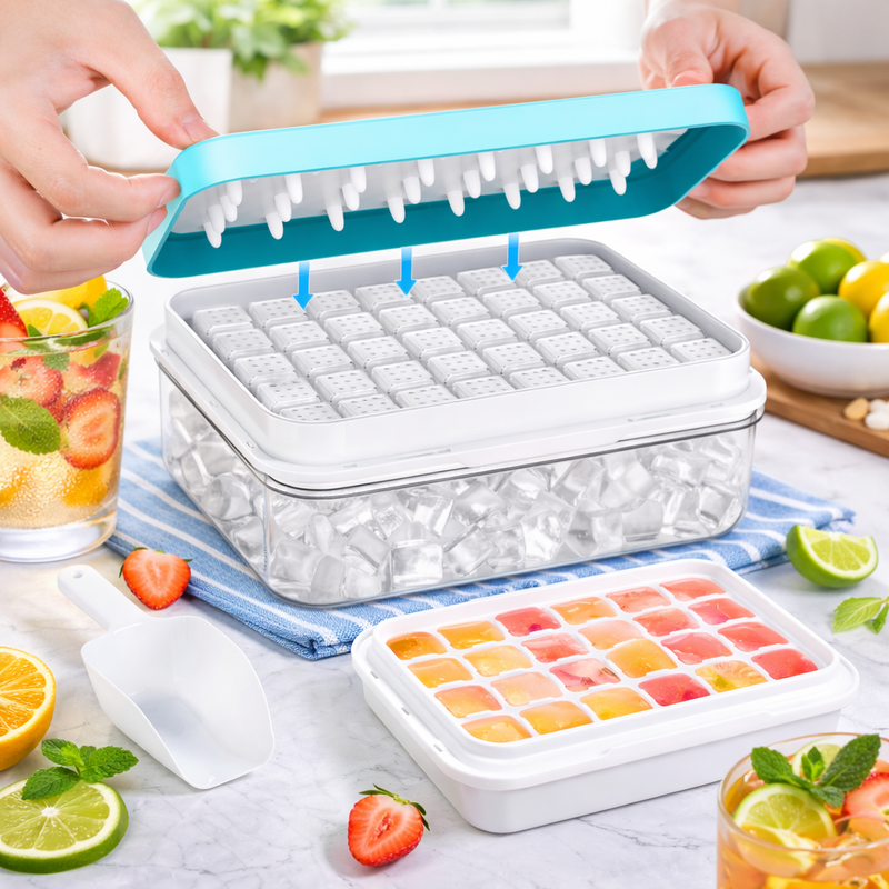 Flycity Stackable Ice Cube Tray Set with Lid and Bin – 64/96 Cubes