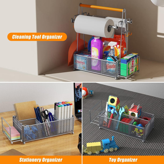 Flycity Grill Caddy, Silverware Caddy Condiment Caddy, Utensil Holder For Party, Picnic Flatware Caddy With Handle And Paper Towel Roll Holders, Utensil Cutlery Caddy For Camping, Kitchen(Silver)