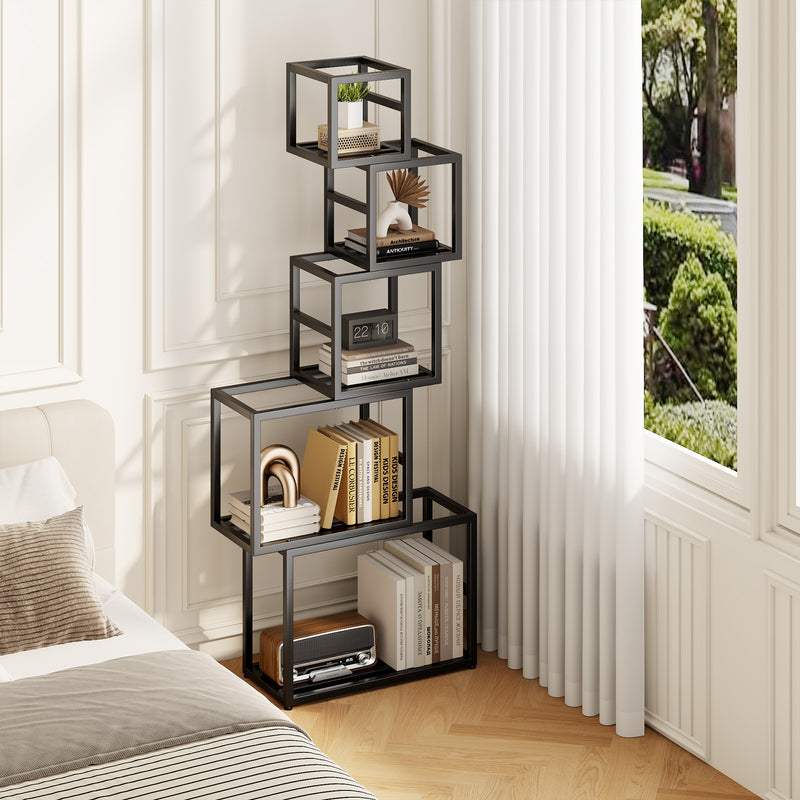 Flycity 5-Tier Stacked Metal Bookshelf Creative Square And Rectangular Design