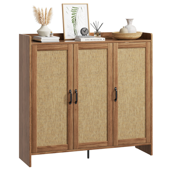 Flycity Rattan Shoe Storage Cabinet, 6 Tiers Shoe Rack With 3 Doors, Freestanding Shoe Organizer With Adjustable Shelves For Entryway Hallway, Beige