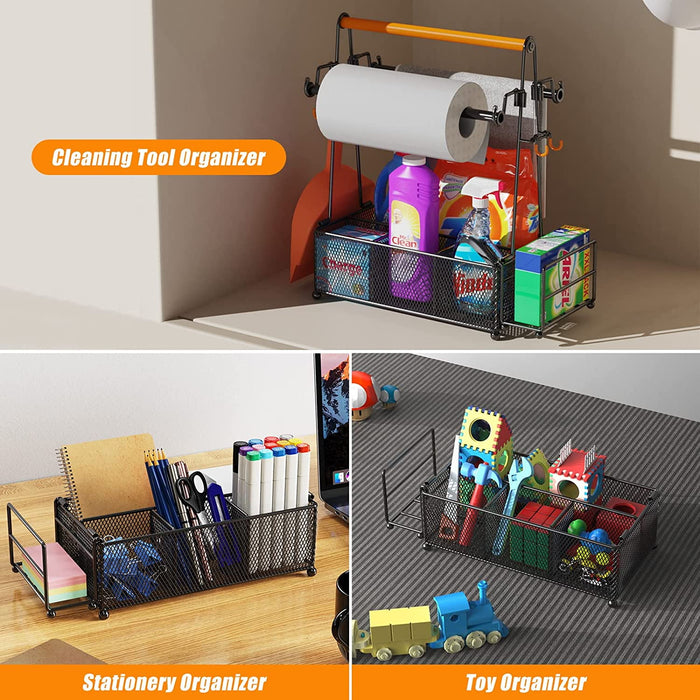 Flycity Grill Caddy, Silverware Caddy Condiment Caddy, Utensil Holder For Party, Picnic Flatware Caddy With Handle And Paper Towel Roll Holders, Utensil Cutlery Caddy For Camping, Kitchen(Black)