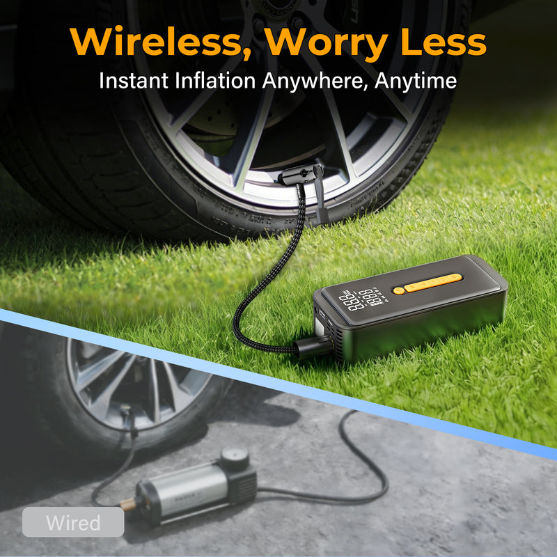 Flycity Cordless Tire Inflator Portable Air Compressor With Digital Gauge
