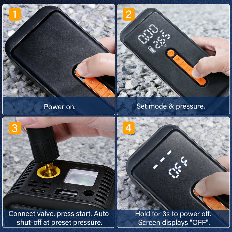 Flycity Cordless Tire Inflator Portable Air Compressor With Digital Gauge