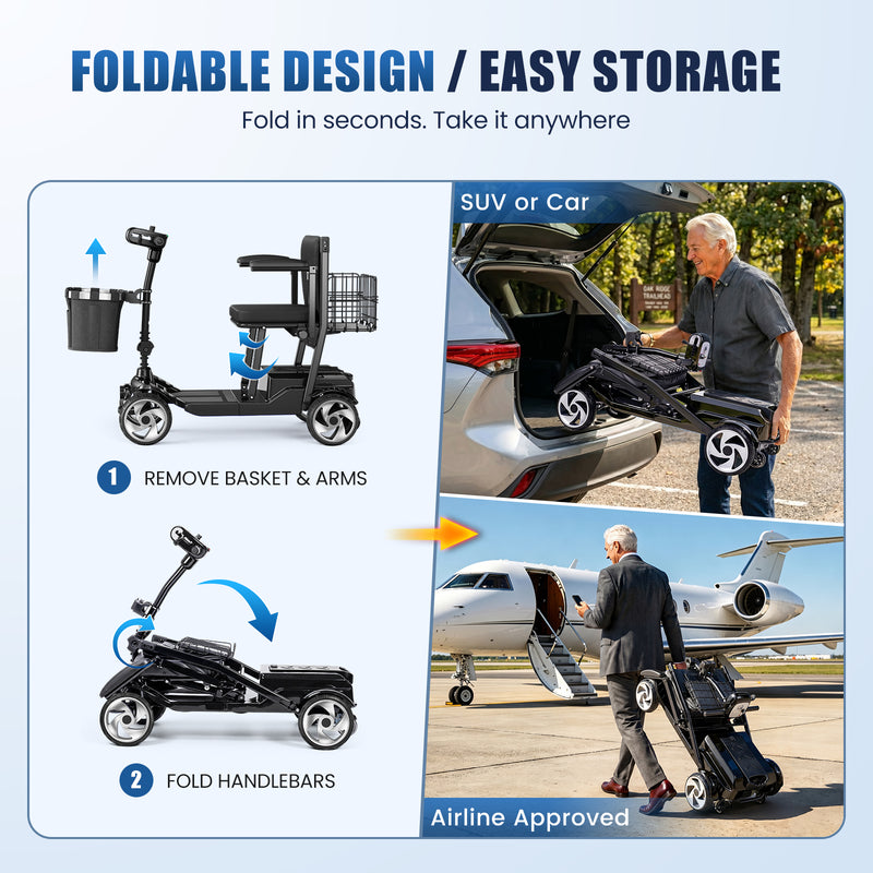 4 Wheel Electric Mobility Scooter With 20 Miles Range & 330lb Capacity