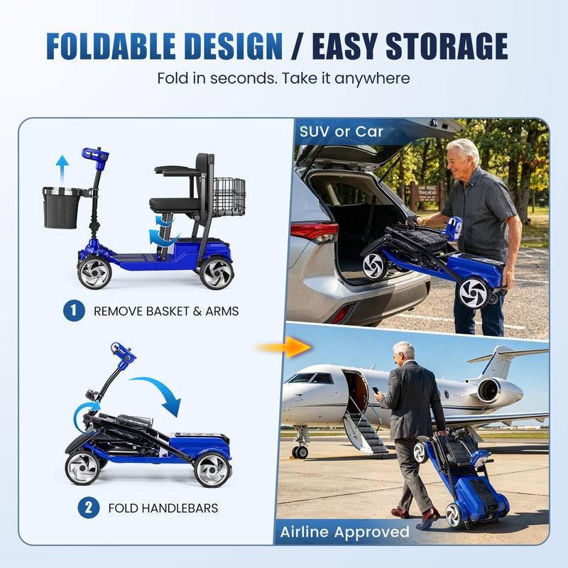4 Wheel Electric Mobility Scooter With 20 Miles Range & 330lb Capacity