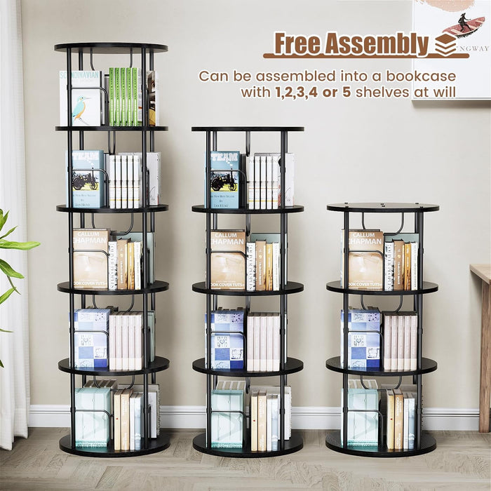 Flycity 3 Tier Rotating Bookshelf, 360° Display Rotating Bookcase Corner Storage Rack With Special Visible Partition Storage, Black