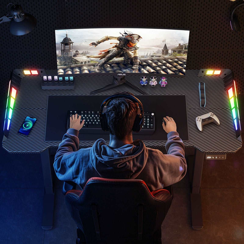 Black Carbon Fiber Electric Standing Desk for Home Office