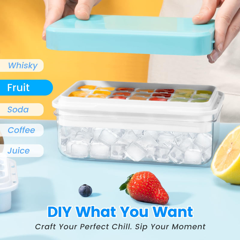 Flycity Stackable Ice Cube Tray Set with Lid and Bin – 64/96 Cubes