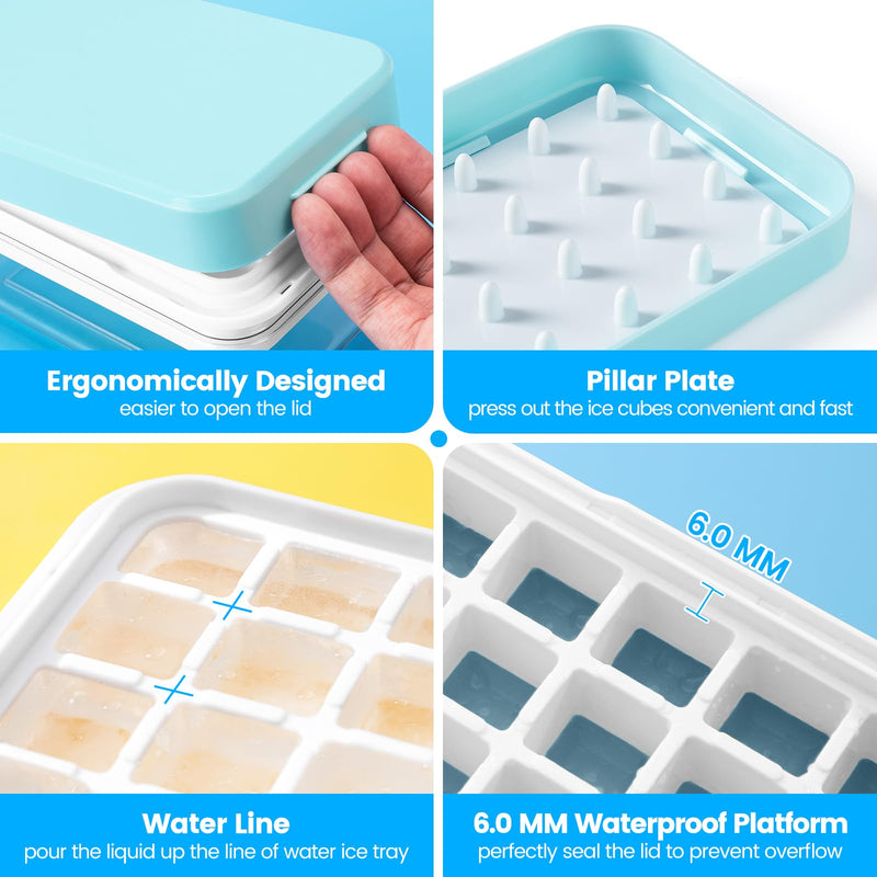 Flycity Stackable Ice Cube Tray Set with Lid and Bin – 64/96 Cubes