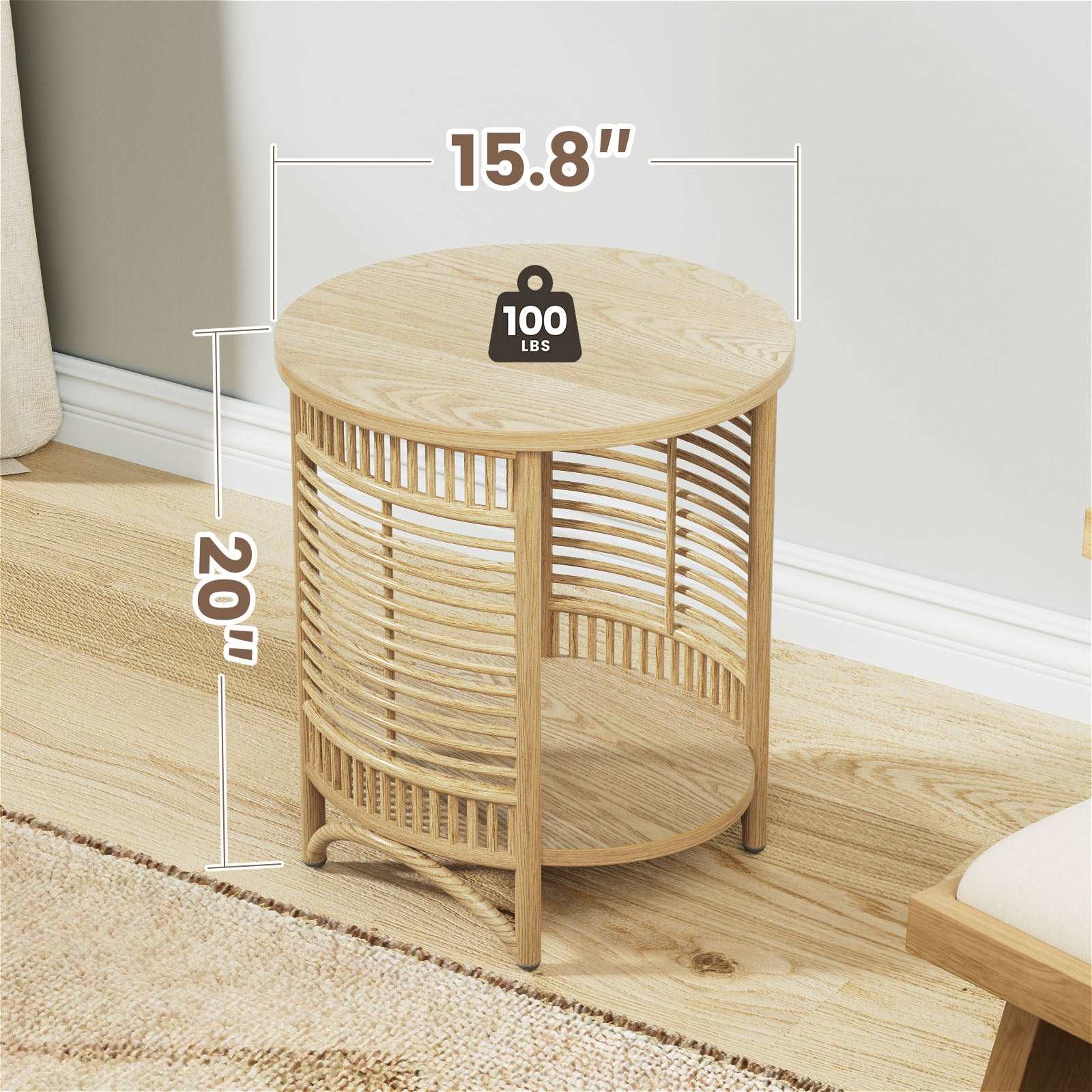 Boho Round Side Table with Storage - Flycity