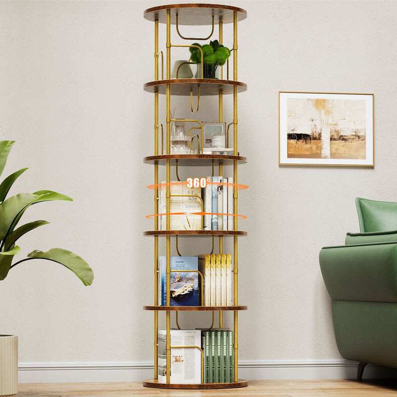 Flycity 5 Tier Rotating Bookshelf With 360° Spinning Display [US Warehouse]