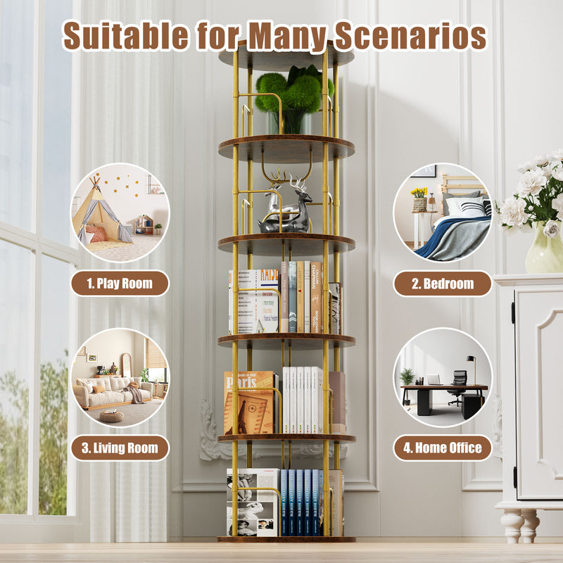 Flycity 5 Tier Rotating Bookshelf With 360° Spinning Display [US Warehouse]