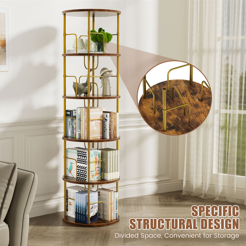 Flycity 5 Tier Rotating Bookshelf With 360° Spinning Display [US Warehouse]