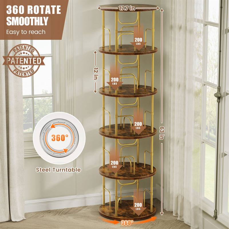 Flycity 5 Tier Rotating Bookshelf With 360° Spinning Display [US Warehouse]