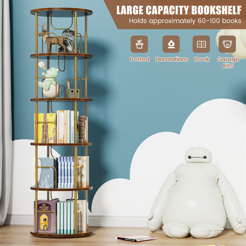 Flycity 5 Tier Rotating Bookshelf With 360° Spinning Display [US Warehouse]