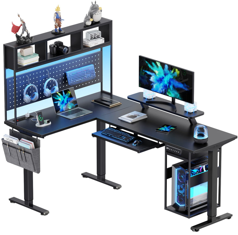 Flycity Electric L Shaped Standing Home Office Desk with Storage
