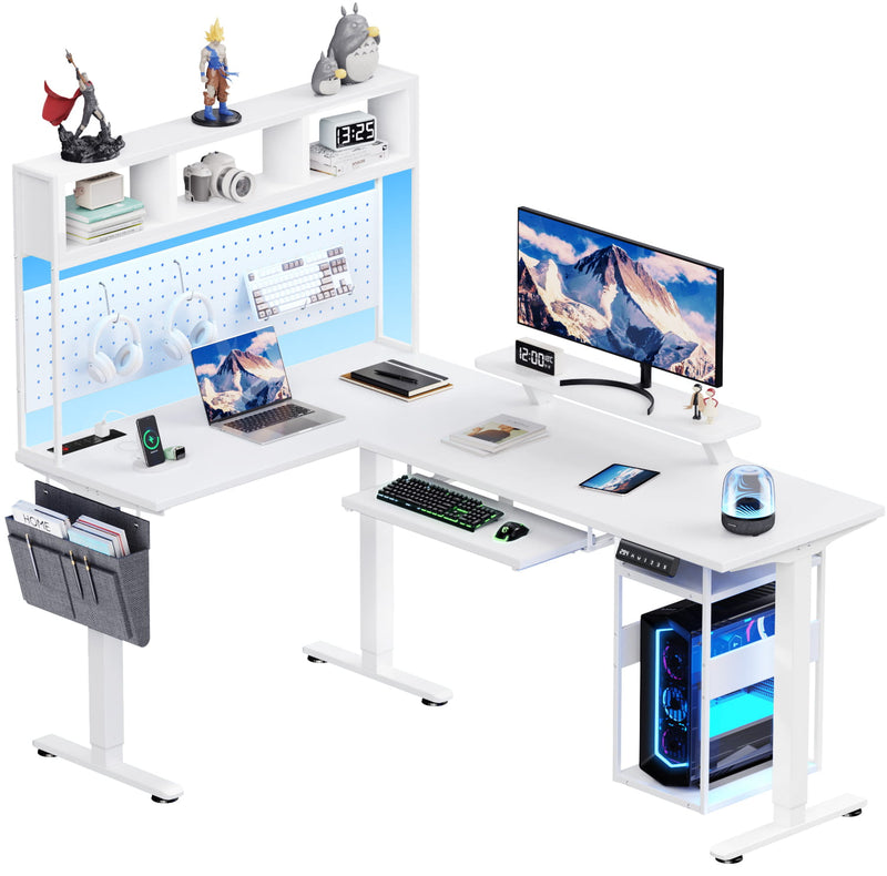 Flycity Electric L Shaped Standing Home Office Desk with Storage