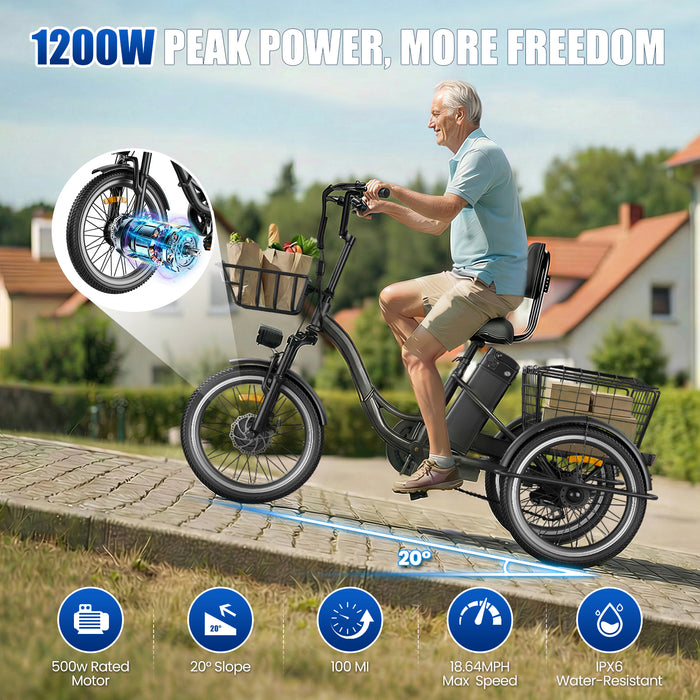 Flycity 3-Wheel Electric Bike With 468Wh Removable Battery