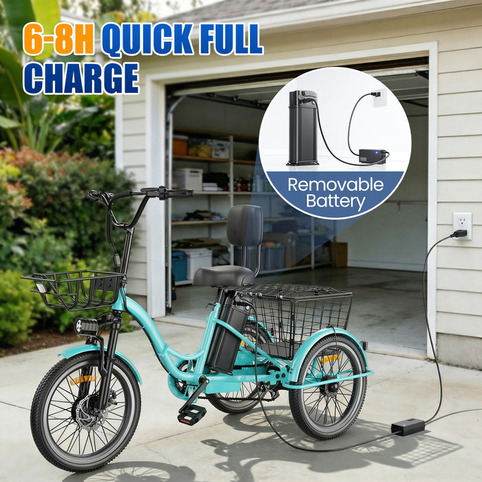 Flycity 3-Wheel Electric Bike With 468Wh Removable Battery