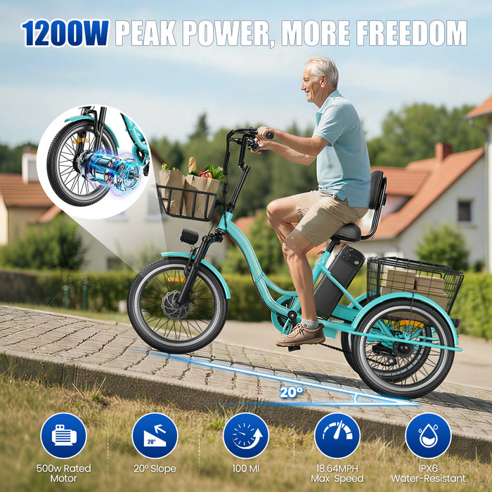 Flycity 3-Wheel Electric Bike With 468Wh Removable Battery