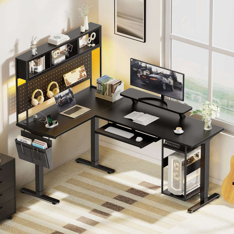 Electric L Shaped Standing Home Office Desk with Storage