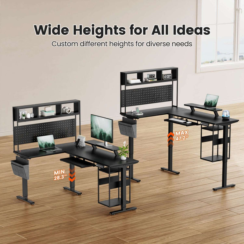Electric L Shaped Standing Home Office Desk with Storage