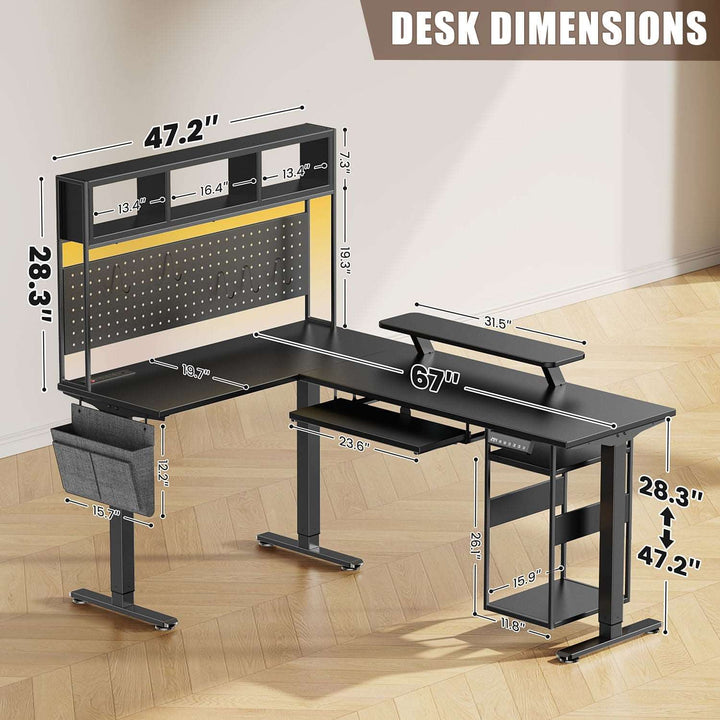Electric L Shaped Standing Home Office Desk with Storage