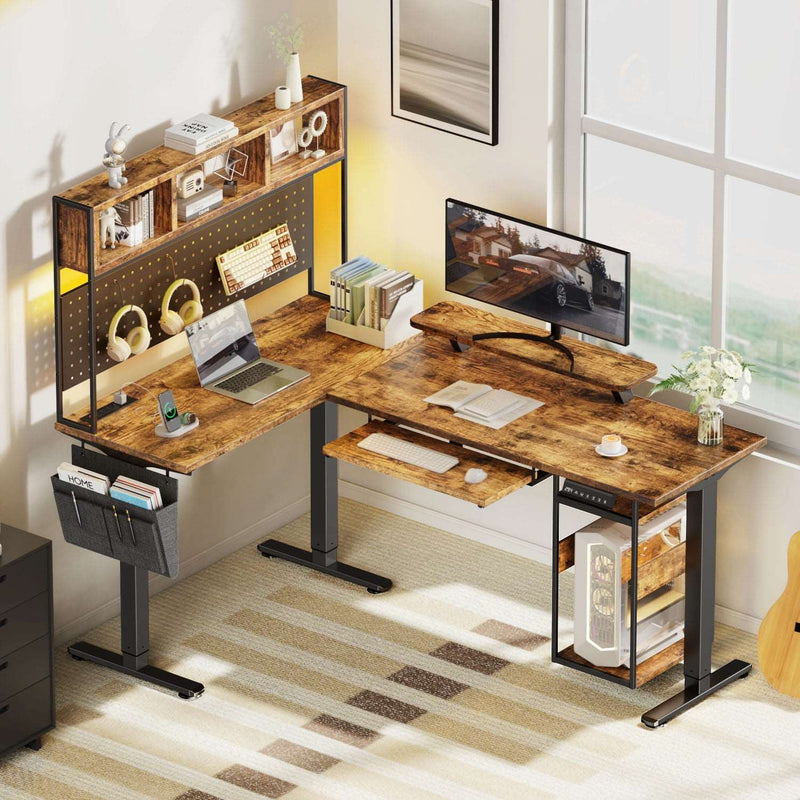 Electric L Shaped Standing Home Office Desk with Storage