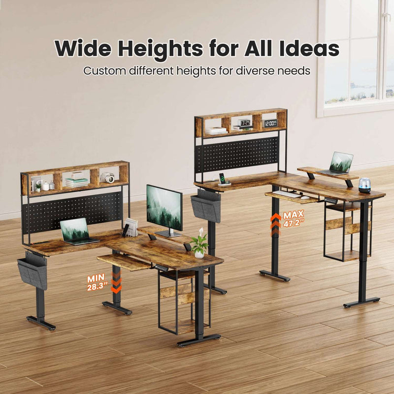 Electric L Shaped Standing Home Office Desk with Storage