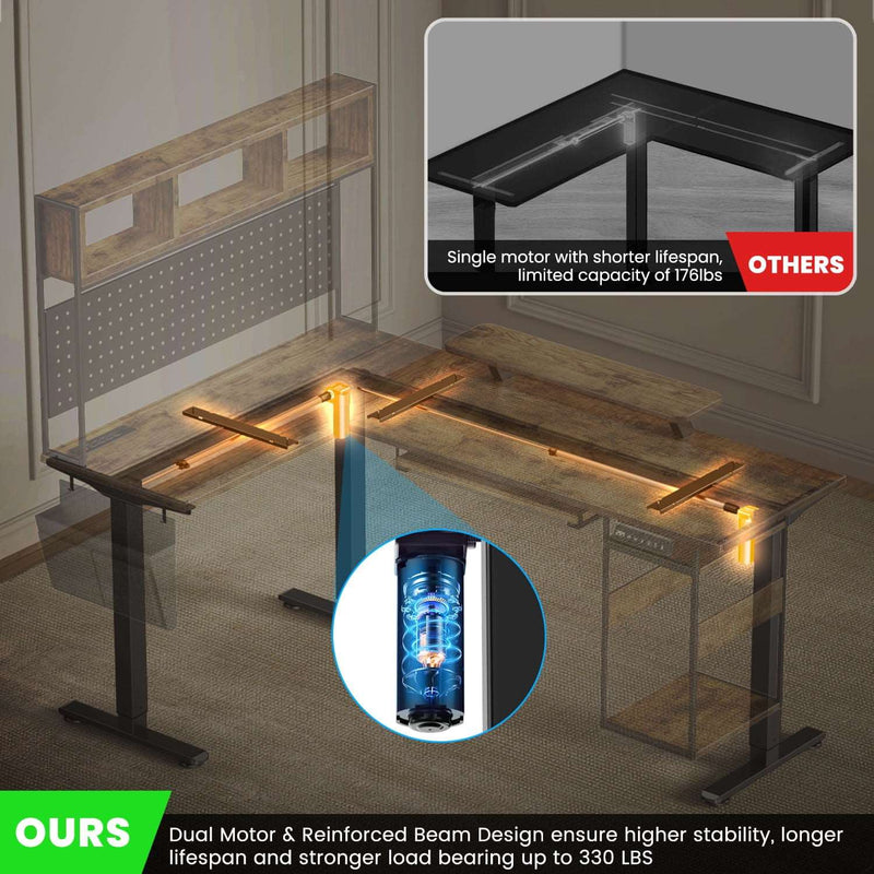 Electric L Shaped Standing Home Office Desk with Storage