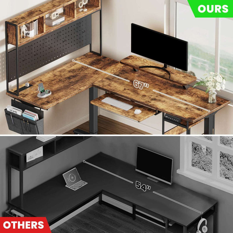 Electric L Shaped Standing Home Office Desk with Storage